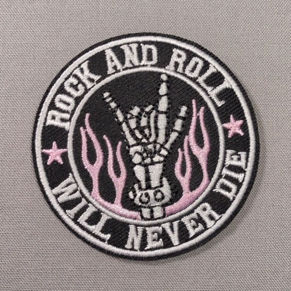 Rock and Roll Will Never Die Rock Hand Iron On Patch